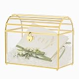 NCYP 26x14x21,5 cm Hochzeitskartenbox mit Schlitz und Schloss, Goldglas Umschlagbox für Geburtstagsparty Empfang Vintage, Bogen Design, Tafelaufsatzdekoration (Nur Glasbox und Schloss)