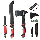 VEVOR Campingbeil und Machete-Messerset mit Scheide, Jagdmesser, Taschenlampe, Paracord, 16-Zoll-Machete, Campingaxt-Werkzeugset aus Edelstahl für Outdoor-Überleben, Jagd, Camping-Ab