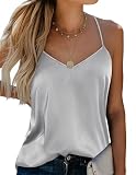 Ekouaer Damen Satin Unterhemden Tank Top Seide Cami Camisole Spaghettiträger V-Ausschnitt Basic Tanks Verstellbarer Strap Grau XXL