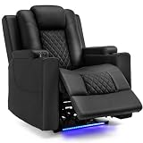 COMHOMA Fernsehsessel Relaxsessel mit Liegefunktion Relaxsessel & -liegen mit LED, Elektrisch Verstellbar TV Sessel bis 150kg mit Massagefunktion Wohnzimmer Schlafzimmer Heimkino Schw