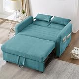 LUTUTU Zweisitzer-Klappsofa, ausziehbares Design, modern und schlicht, zeitgemäßer Stil, dreistufig verstellbare Rückenlehne, atmungsaktiver Baumwoll-Leinen-Stoff (Antik Blaugrün)