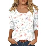 Blusen mit 3/4 Arm Shirt Damen Sport Baumwoll Tshirt Damen 3/4 Arm Damen Kleidung Oversize Shirt Damen 3 4 Arm Sexy Shirt Grün Damen Weiß M