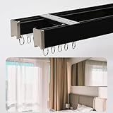Vorhangschiene Schlafzimmervorhang Doppelschienen Deckenmontage, Hochleistungs-Vorhangschienen mit Geräuschdämmung, Gardinenstange für Zuhause, Büro, Hotel und Restaurant(Black,1.5m/4.9ft)