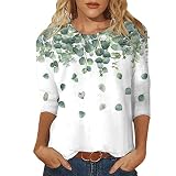 Bluse Damen Elegant Damen T-Shirt 3/4 Arm Oberteile Tops Bunte Blumenmuster Druck Shirt Lose Rundhals Sommershirts Mode Damenblusen Langarm Blumen Bluse T