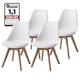 ALBATROS Esszimmerstühle 4er Set AARHUS, Weiss - Beine aus Buche Massiv-Holz, Skandinavisches Retro-Design, bequemer Schalenstuhl - Eleganter Küchenstuhl, Stuhl Esszimmer für E