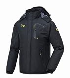 donhobo Herren Fleecejacke Winter Wasserdicht Warme Skijacken Outdoor Winddicht Camping Wanderjacke Hooded Regen Mantel Schwarz 2XL