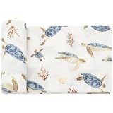 LifeTree Baby Pucktuch Musselin Tuch, 120x120cm Musselin Swaddle Decke Baby Bambus Baumwolle Swaddle Wrap für Junge und Mädchen, Meeresschildkröte Desig
