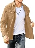 Meilicloth Cord Hemd Herren Hemdjacke Hemden Langarm Button Placke Langarm Regular Fit Casual Khaki L