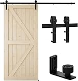 TSMST 200cm Schiebetürsystem Komplett-Set für Schiebetüren mit Bodenführung Schwarz Schienen-Kit Passend für eine einzelne Holztür, J-F