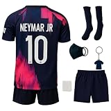 Boriverae Neymar #10 Trikot Kinder Full Set, Trikot für Kinder 2023/2024 Neue Saison, Kurzarm Trikot und Shorts für Unisex, Sporttrikot, Fußball-Trainingstrikots (140,Weiß Blau)