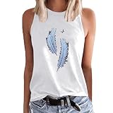 LOPILY Loses Hemd Tank Top Damen Elegant Unregelmäßiger Saum Karneval Bluse Tunika Tanktop Oberteil Frauen Schulterfrei Ärmelloses Oberteil Bluse Shirt (07-White, XXL)