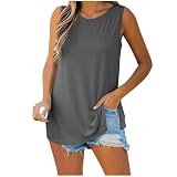 Damen-Tank-Top, ärmellos, lockere Passform, einfarbig, schwingend, Tunika, Top, lässig, fließendes Tank-Top, Rundhalsausschnitt, trendiges Sommer-Shirt, Kleidung Outfits, A01, Grau, XXL