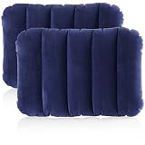 com-four® 2X Aufblasbares Kissen - Komfortables Reisekissen für Auto-, Zug- und Busfahrten, Camping - Luftpolster-Kissen im Taschenformat (43x28x9cm - blau)