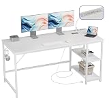 JOISCOPE Ergonomischer Home-Office Schreibtisch mit USB & Type-C Anschluss, 152x60 cm, Weiß Optik, Multifunktionaler Computertisch für Gaming und Studium, mit Reg