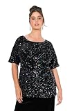 Ulla Popken Damen große Größen Übergrößen Plus Size Samtshirt, Pailletten, Rundhals, Halbarm schwarz 54+ 833024130-54+