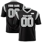 American Football Trikot Personalisiert mit Name/Nummer/Logo American Football Bekleidung Trikot T-Shirt für Herren Damen Erwachsene Kinder (Schwarz-2)