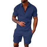 Set für Herren, Sommer, 2-teilig, Kurzarm, Baumwolle, große Größe, Oberteil, Revers, schick, Trainingsanzug, Shorts, T-Shirt, lässig, Sport, Sportswear, Sommer, Strand, Jogging, 06 # Marineblau, XL