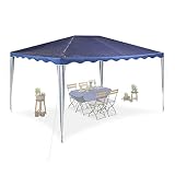 Relaxdays Pavillon, HxBxT: 2,5 x 3 x 4 m, PE, Stahl, wasserdicht, reißfest, Stecksystem, Gartenpavillon, dunkelblau/weiß, 1 Stück