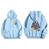 Damen Casual Langarm Grafik T-Shirt mit Taschen Hoodie Sweatshirt Damen Pullover Tops Sweater Vintage Hoodie-Sweatshirt Mit Kordelzug Oversized Sweatshirt Pullover Damen Winter Oversized (Blue, XXL)