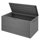Casaria® Gartenbox 280L UV-beständig Griffmulden Verschlussvorrichtung Balkon Terrasse Wohnzimmer Wintergarten Box Kissenbox 116x43cm Holz-Optik G
