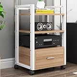 RENLXFI Audio Rack HiFi Regal Plattenspielerständer mit Rollen, 3-stufiges Eck-Stereo-Schrankmöbel für Projektor/TV-Box/Router/Lautsprecher, höhenverstellbares Medienregal(A)