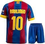 NIHMEX Legende Ronaldinho #10 Retro Seltenes Fußball Kinder Trikot Shorts Set Jugendgrößen (Rot/Blau,164)
