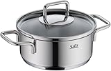 Silit Extra Cook Mini-Bratentopf 14 cm mit Glasdeckel, Innenskalierung, breiter Schüttrand, qualitativer, spülmaschinenfester Crominox-Edelstahl, kleine Portionen, platzsparend stapelbar, trop