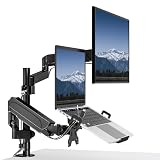 PUTORSEN Monitor Halterung mit Laptop Arm für 17-32 Zoll Bildschirm bis zu 18' Notebook, Vollständig Verstellbarer Federgestützter Monitorarm Höhenverstellbar mit Klammer, VESA 75x75/100x100