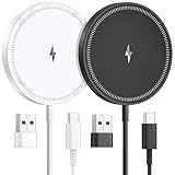 Induktive Ladestation Kompatibel mit MagSafe Ladegerät,Wireless Charger 15W für iPhone 17/16/15/14/13/12 Serie&AirPods 4-2,starker Magnet,Zwei Anschlüsse,leicht für unterwegs,Homeoffice,Schreib