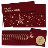 BIROYAL Weihnachtskarten mit Umschlag Set 12 Stück - A6 Klappkarten Weihnachten - Goldprägung Weihnachtskarten Set - Christmas Card - Weihnachtsgrußkarten - leere Innenseite Weihnachtspostk