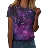 Galaxy Kostüm Damen, Galaxy Shirt Damen Galaxie Bedrucken T-Shirts Galaxie Universum Stern Weltraum Grafik Galaxy Tshirt Kurzarm Karneval Kostüme Modische Sternenhimmel Rundhals Oberteile Top