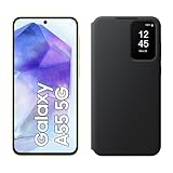 Samsung Galaxy A55 5G Smartphone, Android-Handy ohne Vertrag, 128 GB - 8 GB RAM, 2 Tage Akkulaufzeit, 50-MP-Kamera, Awesome Lemon+Smart View Wallet Case, Black