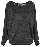 Emma & Giovanni - Sweatshirt Pullover Mit Spitzenrücken, Loose Fit - Damen (Schwarz, L-XL)