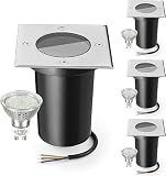 Bojim 4er Bodeneinbaustrahler Aussen, IP67 Wasserdichte Bodenspots Außen, Inkl. 4 x 6W GU10 Warmweiß 2700K, Quadratischer Led Terassenbeleuchtung Boden, Bodenbeleuchtung Aussen Led Für G