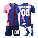 Personalisiert Fußballtrikot Kinder Erwachsene Fusstball Shorts Socks&trikots 3 Teiliges Set,mit Namen Teamname Nummer Logo Atmungsaktiv Sport Tshirt Trainingshose Fanartikel Trikot(#B Dark Blue)