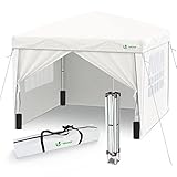VOUNOT® Pavillon 3x3m mit 4 Seitenteilen & Sandsäcke, Pop Up Faltpavillon, Faltbar Gartenzelt Partyzelt, inkl. Tasche Weiß