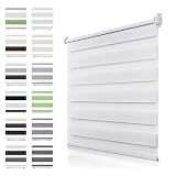 Doppelrollo Klemmfix ohne Bohren 40x130cm(BxH) Weiß, Klemmrollo Fensterrollo Kindersicherung Zebrarollo Seitenzugrollo Lichtdurchlässig und Verdunkelnd Duo Rollos für Fenster ohne B