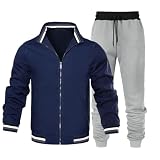 YOSUWOAI Trainingsanzug Herren 2-Teilig Baseball Jacke und Sweathose Jogginganzug Winter Warm Stehkragen Bomberjacke und Weich Jogginghose Kuschelig Sportanzug Winterjacke Set Track