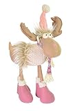 Riffelmacher 74630 - Elch auf allen Vieren, 1 Stück, Größe 20 x 48 cm, aus Stoff und Plüsch, Rosa-Grau, stehend, Zipfelmütze, Aufsteller, Dekoration, Weihnachten, Geschenk, Hirsch, Deko-Fig
