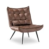 MCombo moderner Sessel Relaxsessel für Wohnzimmer, mit Taillenkissen, Retro Vintage Lesesessel Loungesessel Stuhl Polstersessel, 4779-1 (Braun-Mikrofaser)