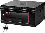 Server-Rack-Gehäuse mit Glastür, Schlössern und abnehmbaren Seitenteilen, Wandmontage, IT-Netzwerkschrank, 48,3 cm (19 Zoll), 45,9 cm tief, rot, 4U