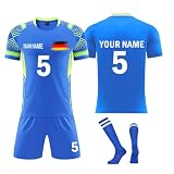 Generisch Fussball Trikots mit Namen Nummer Logo Kinder, Deutschland Neue Fußball Trikot Jungen, Personalisierte Fussball Trikot Shorts Sockens S