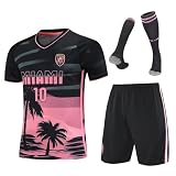 Fußballtrikot für Jungen, Kinder-Shirt, Jugend-Trainingskleidung mit Socken, Geschenk-Set, Schwarz/Rosa, 12-13 J