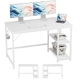 JOISCOPE Schreibtisch, Computertisch, Schreibtisch, Arbeitstisch, Gaming-Schreibtisch mit Kopfhörerhaken, 2 Regale, 120x60cm, weißer T