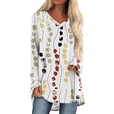 Meine bestellungen anzeigen 2069 musselin longtops Damen lang t-Shirt mit witzigen sprüchen Blumen Druck V-Ausschnitt Langarm Bluse Casual Herbst Tops Boho Bluse Damen hemdbluse (Yellow, S)