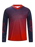 Miaeowve Kinder Junge Fußball Basketball Trainingsshirt Langarm Radfahren Oberteil V-Ausschnitt Kompressionsshirt Schnelltrocknend Sportwear Rot 134-140