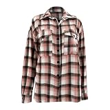 Generisch Kariertes Langarmhemd für Damen mit lockerer Passform, lässiges Kariertes Button-Down-Oberteil für Frauen Bluse Damen (XXL)