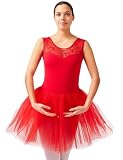 tanzmuster Ballettkleid Mädchen Tutu - Lottie - weiche Baumwolle - Spitzeneinsatz - Ballettbody für Kinder Ballett Trikot rot, 104/110