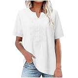T-Shirt Damen Sommerliche Oberteile Aus Baumwolle Und Leinen, Musselin Bluse Mit Stickerei Und Kurzen Ärmeln, Leinenbluse Leichte Atmungsaktive, Leinenhemd Casual Fashion, Tshirt Top Locker F