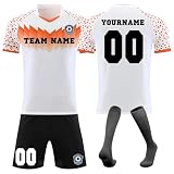 Generisch Fussball Trikot mit eigenem Namen Nummer und Logo Kinder/Erwachsene, Fussball Trikots Shorts und Socken Anzug, Personalisierte Fußball Trikot für Jungen/H